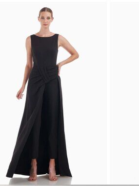 Kay Unger Black Sleeveless V-neck Walk-Thru Jumpsuit Maxi Dress